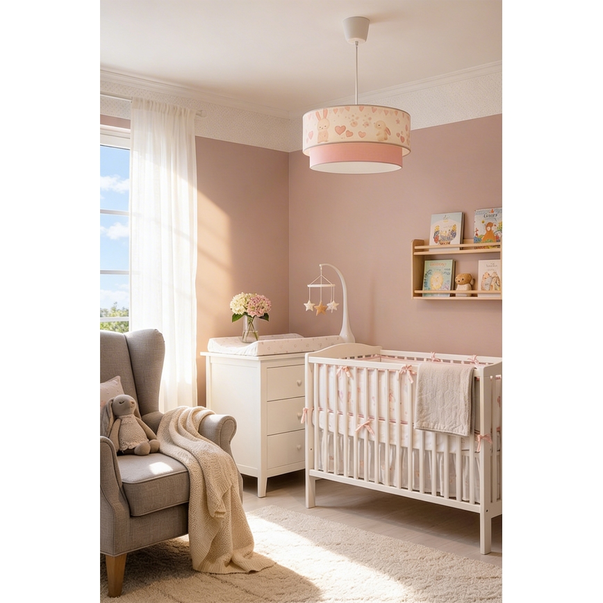 Brilagi - LED kinderhanglamp aan kabel BOBO 1xE27/10W/230V Ø 40 cm crème/roze/konijntjes