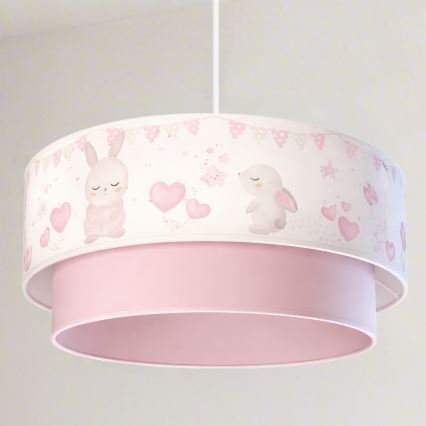 Brilagi - LED kinderhanglamp aan kabel BOBO 1xE27/10W/230V Ø 40 cm crème/roze/konijntjes