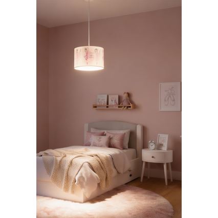 Brilagi - LED-kinderhanglamp aan snoer BOBO 1xE27/60W/230V Ø 35 cm roze/ballerina's