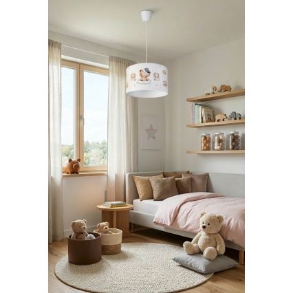 Brilagi - LED kinderhanglamp aan snoer BOBO 1xE27/60W/230V Ø 35 cm wit/beertjes