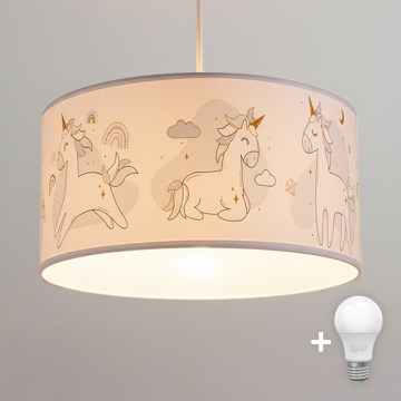 Brilagi - LED Kinderhanglamp aan snoer BOBO 1xE27/60W/230V Ø 35 cm wit/eenhoorns