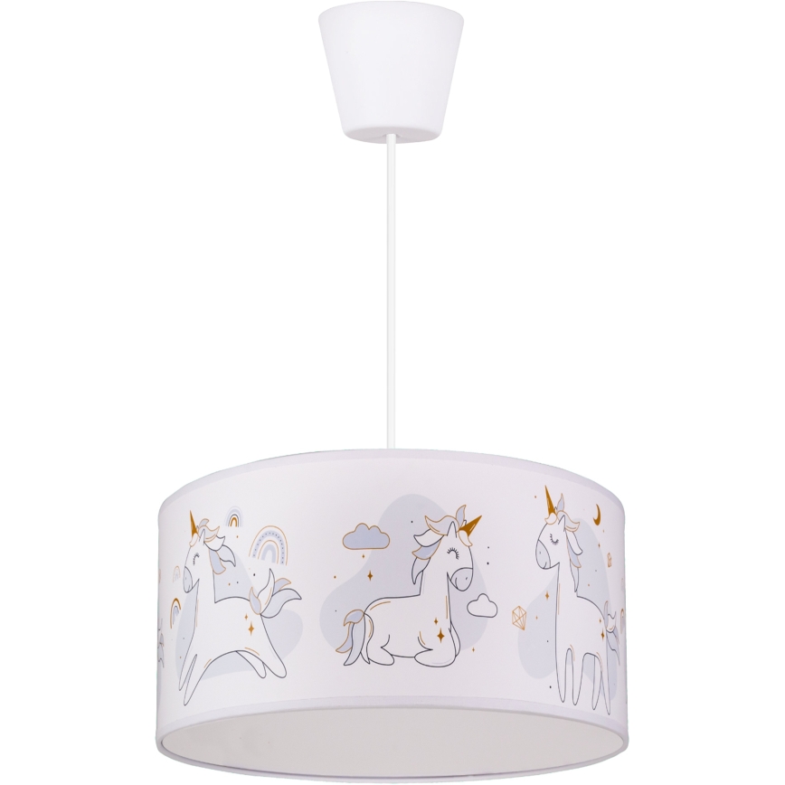 Brilagi - LED Kinderhanglamp aan snoer BOBO 1xE27/60W/230V Ø 35 cm wit/eenhoorns
