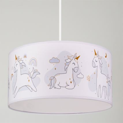 Brilagi - LED Kinderhanglamp aan snoer BOBO 1xE27/60W/230V Ø 35 cm wit/eenhoorns