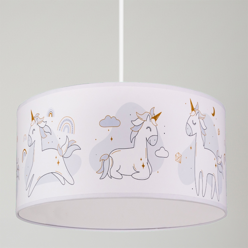 Brilagi - LED Kinderhanglamp aan snoer BOBO 1xE27/60W/230V Ø 35 cm wit/eenhoorns