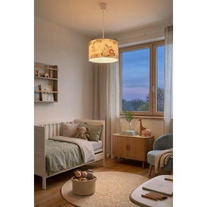 Brilagi - LED kinderhanglamp aan snoer BOBO 1xE27/60W/230V Ø 35 cm wit/jungle