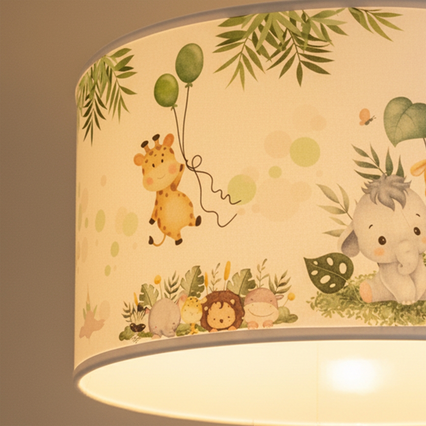 Brilagi - LED kinderhanglamp aan snoer BOBO 1xE27/60W/230V Ø 35 cm wit/jungle