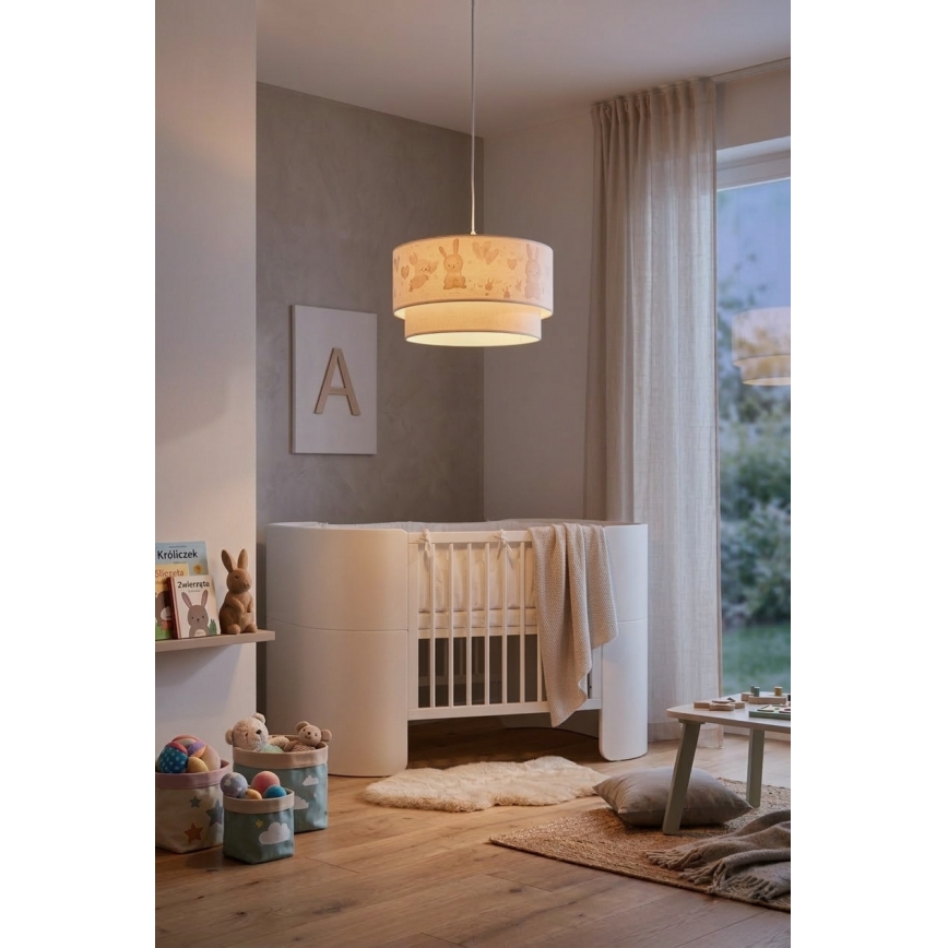 Brilagi - LED-kinderhanglamp aan snoer BOBO 1xE27/60W/230V Ø 35 cm wit/konijntjes