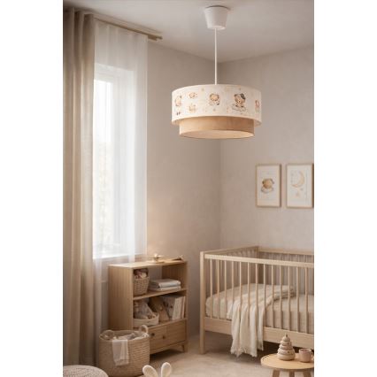 Brilagi - LED-kinderhanglamp met kabel BOBO 1xE27/60W/230V Ø 40 cm wit/beige/met beertjes