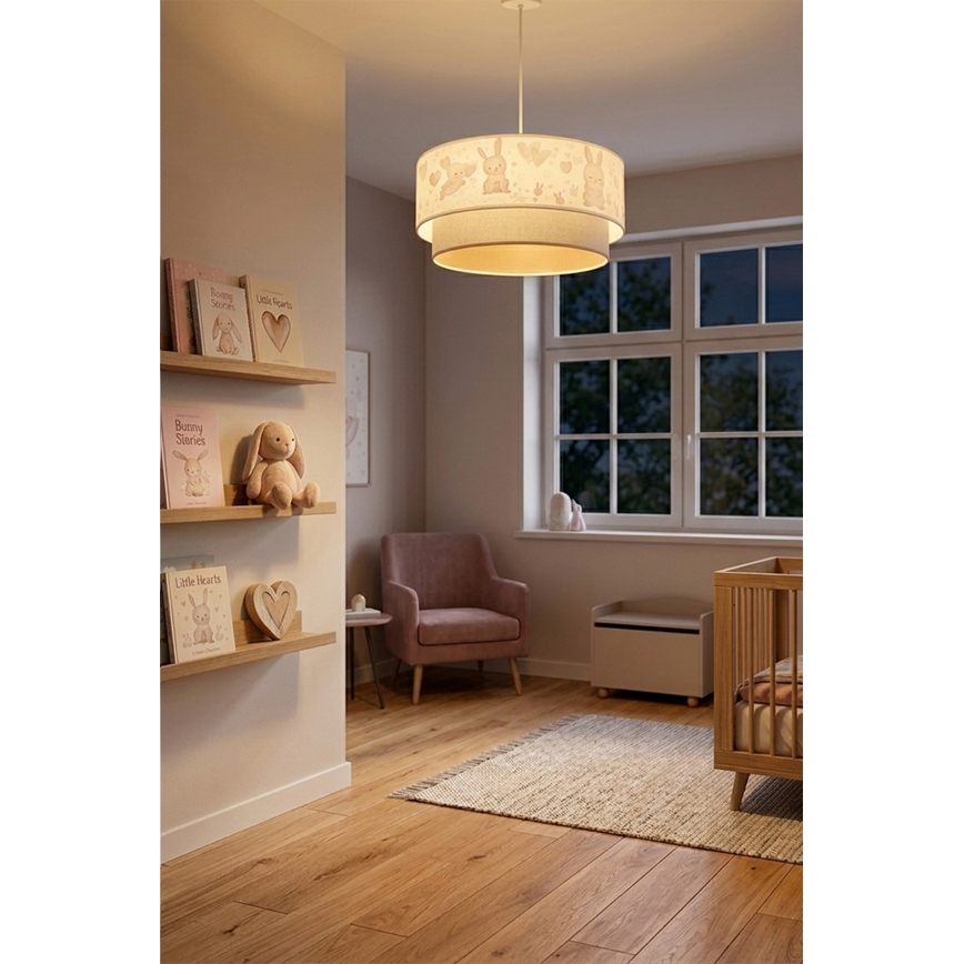 Brilagi - LED kinderhanglamp aan kabel BOBO 1xE27/60W/230V Ø 40 cm crème/grijs/konijntjes