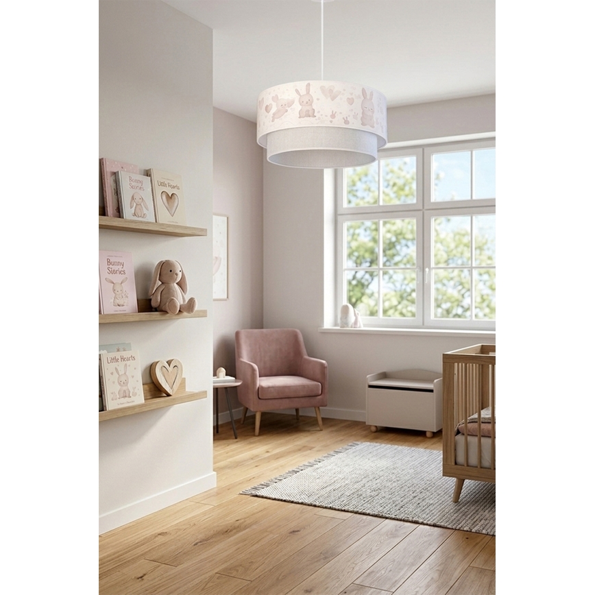 Brilagi - LED kinderhanglamp aan kabel BOBO 1xE27/60W/230V Ø 40 cm crème/grijs/konijntjes