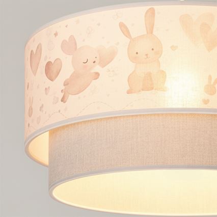 Brilagi - LED kinderhanglamp aan kabel BOBO 1xE27/60W/230V Ø 40 cm crème/grijs/konijntjes