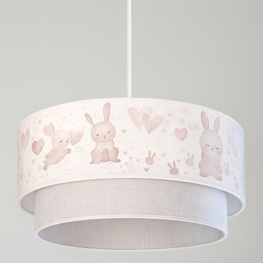 Brilagi - LED kinderhanglamp aan kabel BOBO 1xE27/60W/230V Ø 40 cm crème/grijs/konijntjes