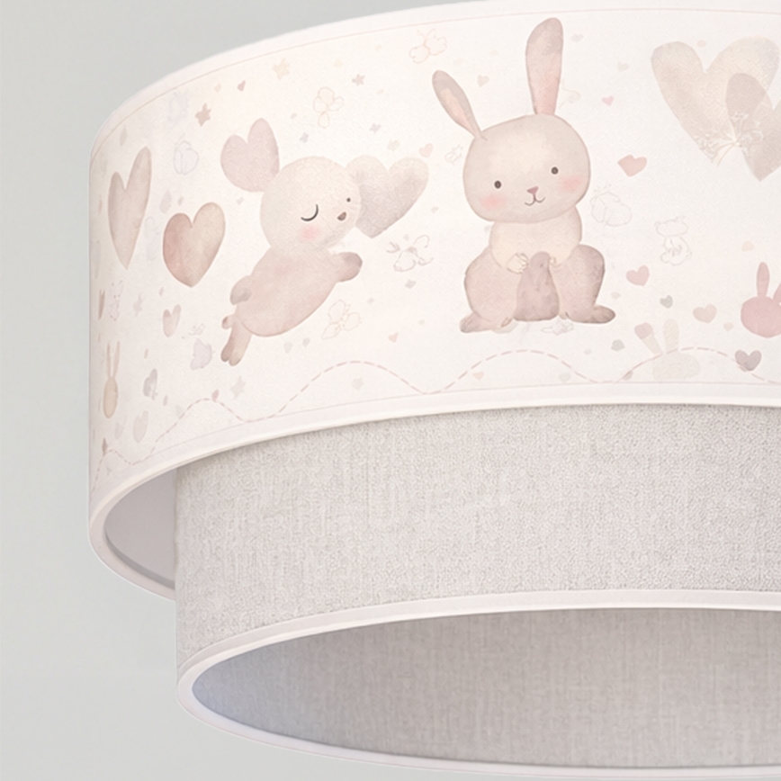 Brilagi - LED kinderhanglamp aan kabel BOBO 1xE27/60W/230V Ø 40 cm crème/grijs/konijntjes