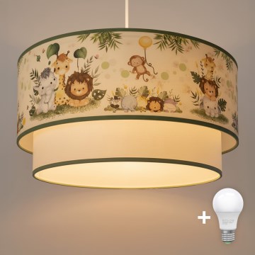 Brilagi-LED Kinderhanglamp BOBO aan kabel, 1x E27/60W/230V, Ø 40 cm, crème/groen/jungle