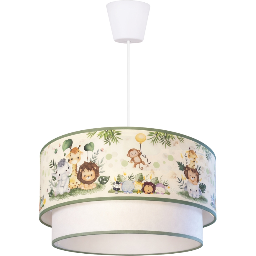 Brilagi-LED Kinderhanglamp BOBO aan kabel, 1x E27/60W/230V, Ø 40 cm, crème/groen/jungle