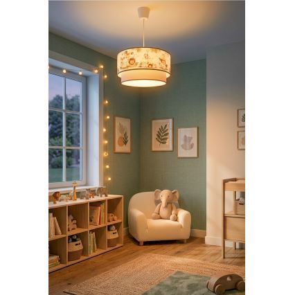 Brilagi-LED Kinderhanglamp BOBO aan kabel, 1x E27/60W/230V, Ø 40 cm, crème/groen/jungle