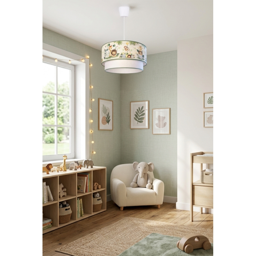Brilagi-LED Kinderhanglamp BOBO aan kabel, 1x E27/60W/230V, Ø 40 cm, crème/groen/jungle