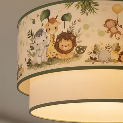 Brilagi-LED Kinderhanglamp BOBO aan kabel, 1x E27/60W/230V, Ø 40 cm, crème/groen/jungle