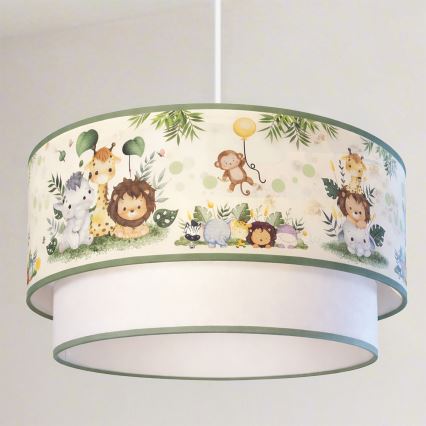 Brilagi-LED Kinderhanglamp BOBO aan kabel, 1x E27/60W/230V, Ø 40 cm, crème/groen/jungle