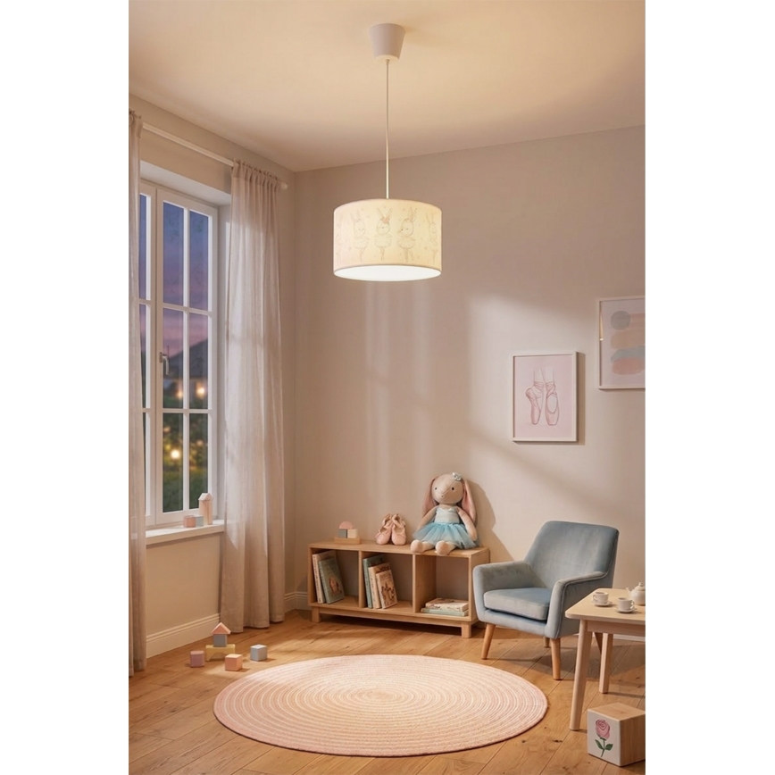 Brilagi - LED kinderhanglamp BOBO aan kabel 1xE27/60W/230V Ø 35 cm wit/konijntjes