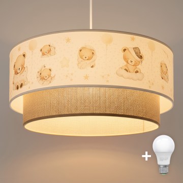 Brilagi- LED kinderhanglamp BOBO aan kabel 1xE27/60W/230V Ø 40 cm wit/beige/beer