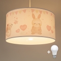 Brilagi - LED kinderhanglamp BOBO aan snoer 1xE27/10W/230V Ø 35 cm wit/dierenmotief
