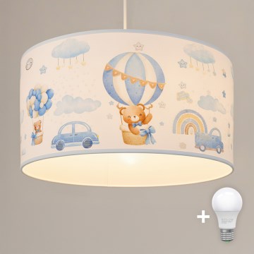 Brilagi - LED kinderhanglamp met kabel BOBO 1xE27/10W/230V Ø 35 cm blauw / beertjes