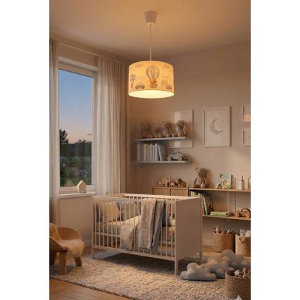 Brilagi - LED kinderhanglamp met kabel BOBO 1xE27/10W/230V Ø 35 cm blauw / beertjes