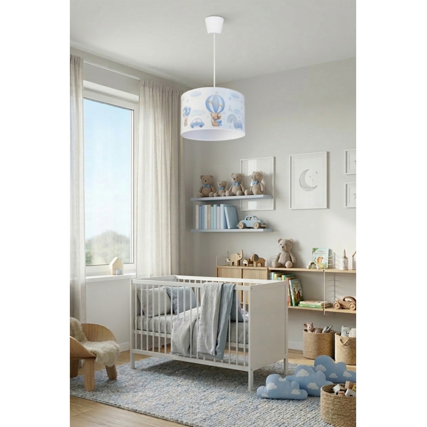 Brilagi - LED kinderhanglamp met kabel BOBO 1xE27/10W/230V Ø 35 cm blauw / beertjes