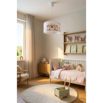 Brilagi - LED kinderhanglamp met kabel BOBO 1xE27/10W/230V Ø 35 cm roze/feeën