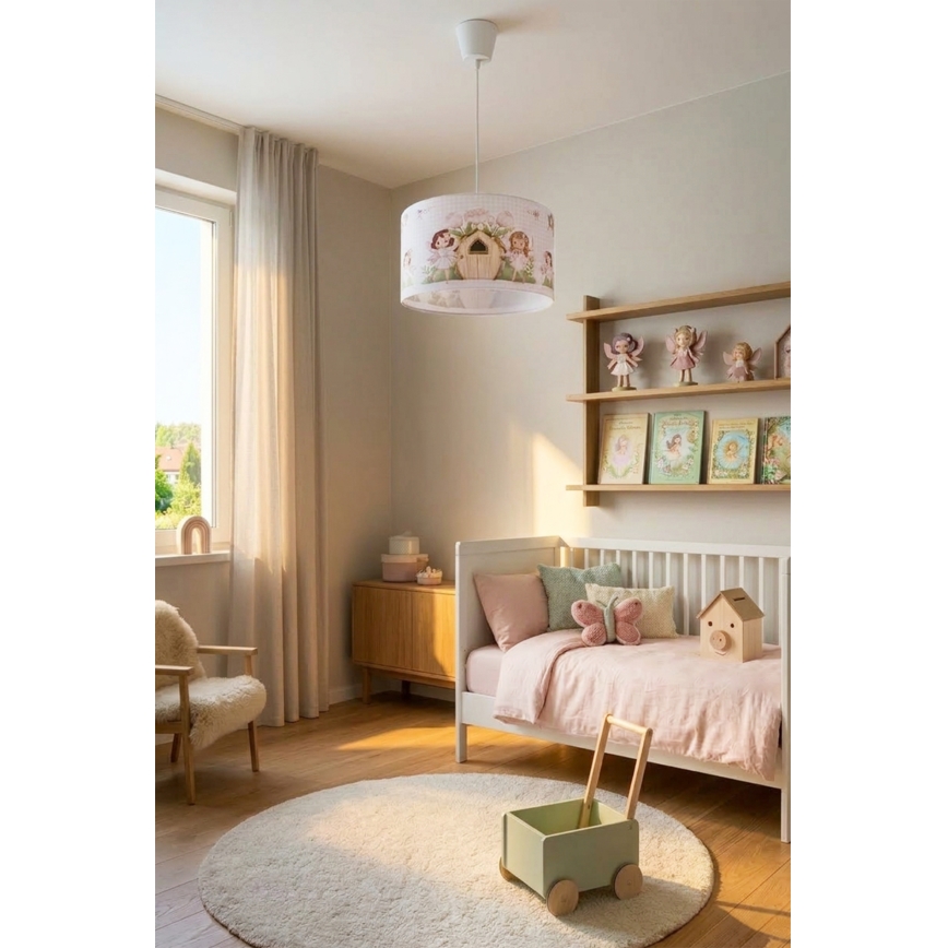 Brilagi - LED kinderhanglamp met kabel BOBO 1xE27/10W/230V Ø 35 cm roze/feeën