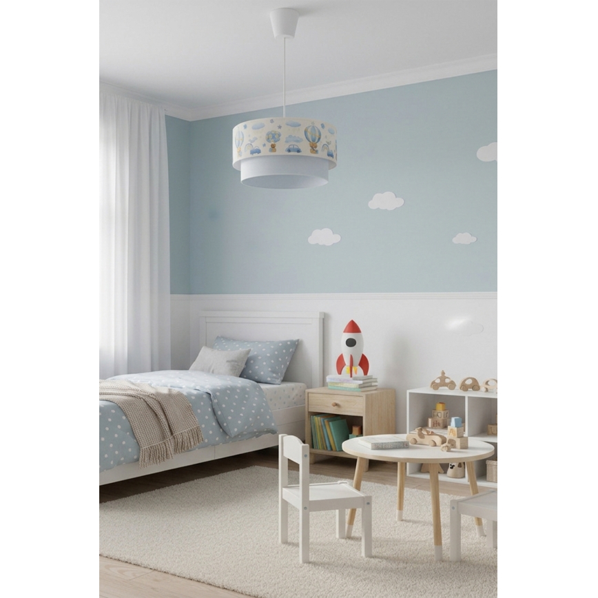 Brilagi - LED Kinderhanglamp aan snoer BOBO 1xE27/10W/230V Ø 40 cm crème/blauw/beertjes