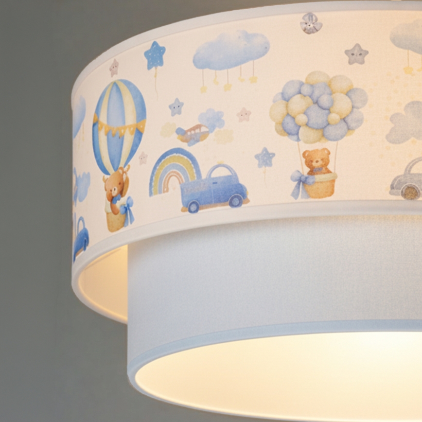 Brilagi - LED Kinderhanglamp aan snoer BOBO 1xE27/10W/230V Ø 40 cm crème/blauw/beertjes
