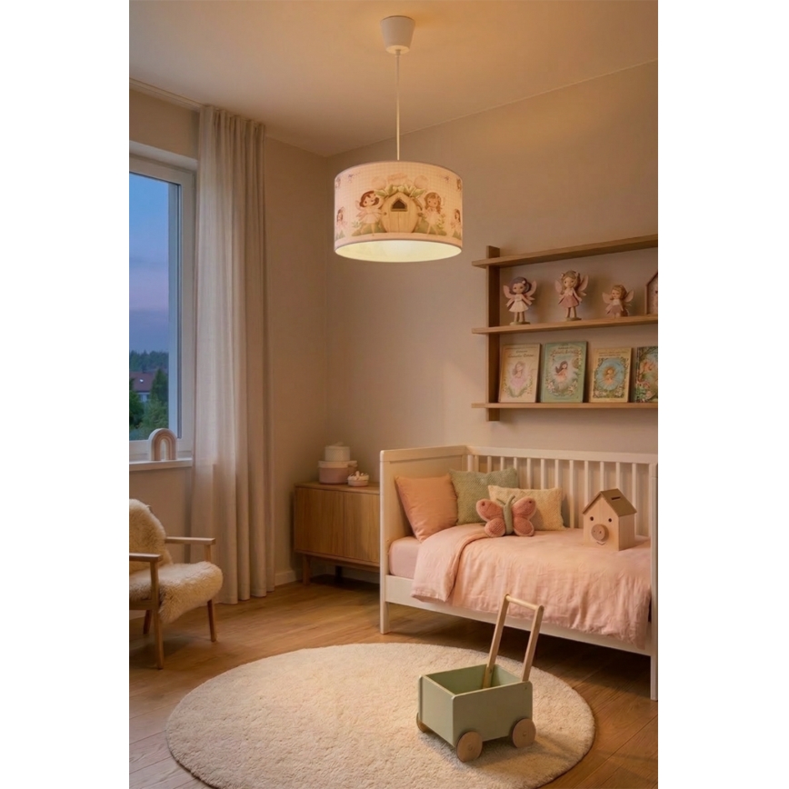 Brilagi - LED kinderhanglamp met kabel BOBO 1xE27/60W/230V Ø 35 cm roze/feeën