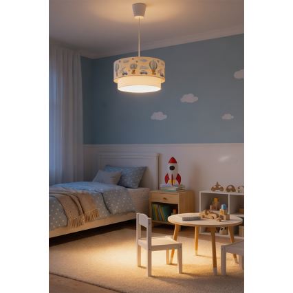 Brilagi - LED kinderhanglamp aan snoer BOBO 1xE27/60W/230V Ø 40 cm crème/blauw/berenmotief