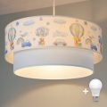 Brilagi-LED Kinderhanglamp met kabel BOBO 1xE27/60W/230V Ø40 cm crème/blauw/beertje