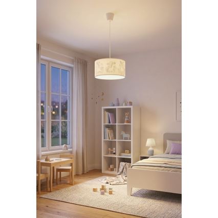 Brilagi - LED kinderhanglamp aan snoer BOBO 1xE27/10W/230V Ø 35 cm wit/eenhoorns