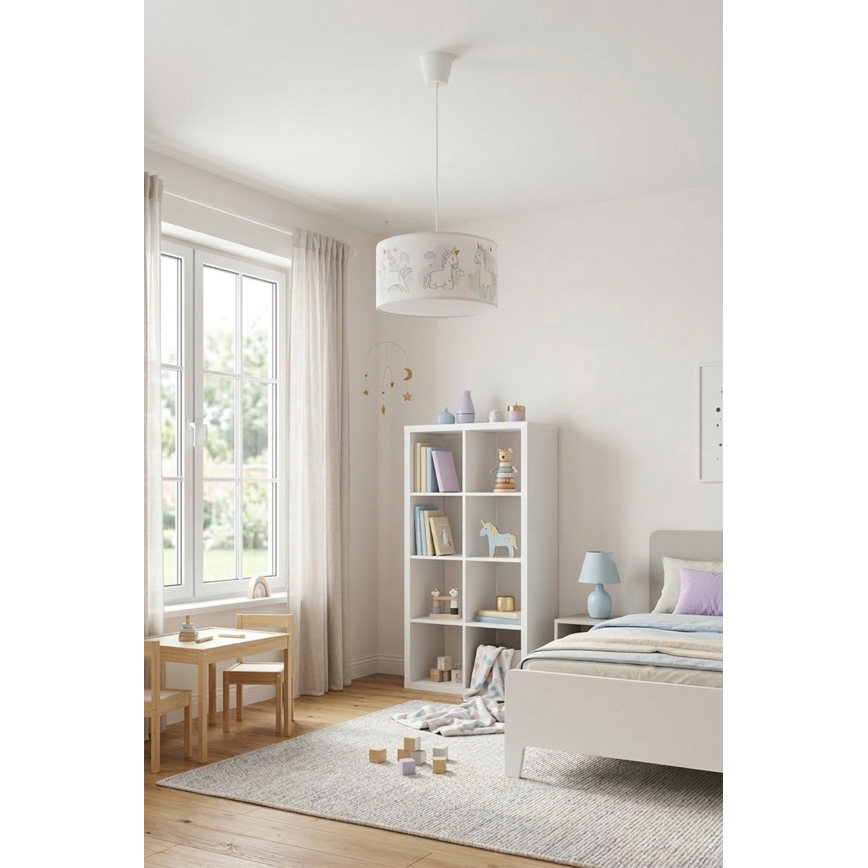 Brilagi - LED kinderhanglamp aan snoer BOBO 1xE27/10W/230V Ø 35 cm wit/eenhoorns