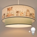 Brilagi - LED Kinderhanglamp met snoer BOBO 1xE27/10W/230V Ø 40 cm wit/groen/dierenmotief