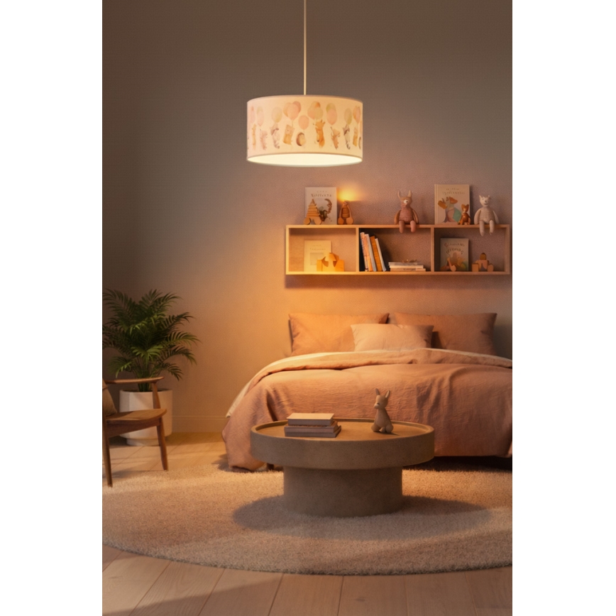 Brilagi - LED kinderhanglamp met snoer BOBO 1xE27/60W/230V Ø 35 cm wit/dierenmotief