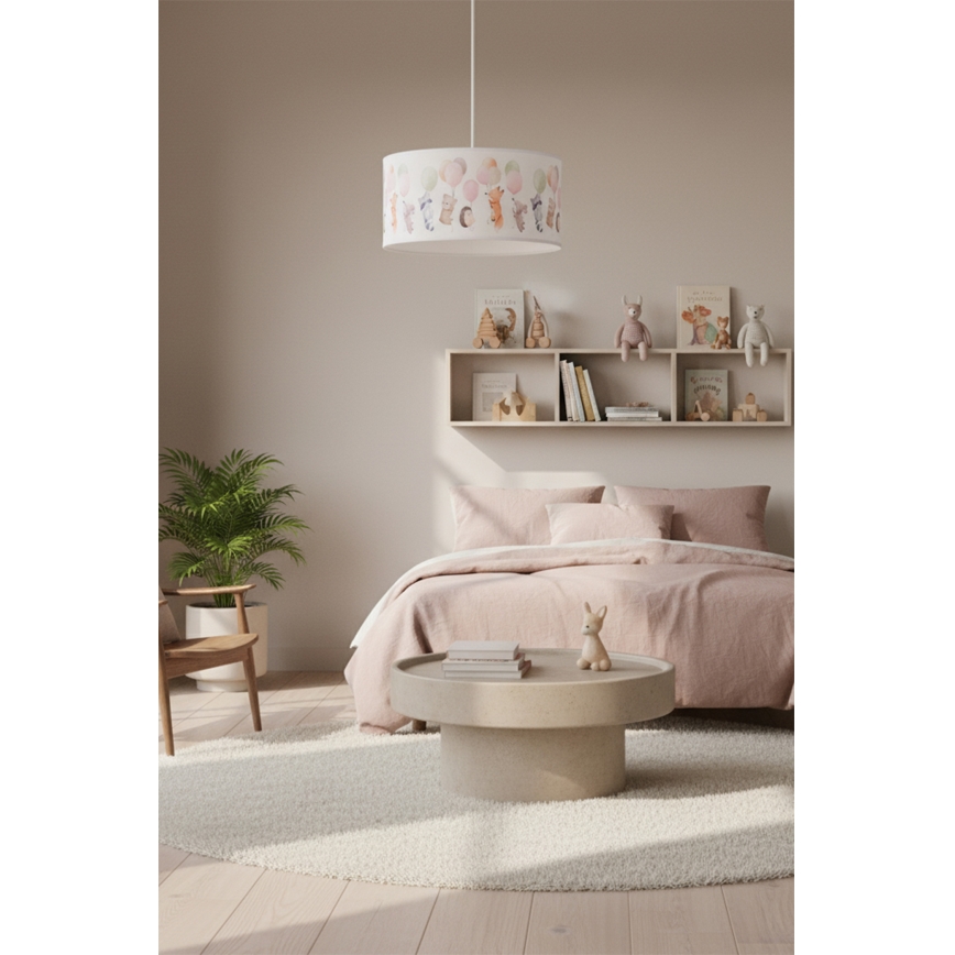 Brilagi - LED kinderhanglamp met snoer BOBO 1xE27/60W/230V Ø 35 cm wit/dierenmotief