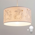 Brilagi -LED Kinderhanglamp met snoer BOBO 1xE27/60W/230V Ø 35 cm wit/eenhoorns