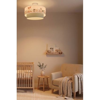 Brilagi - LED kinderplafonnière (opbouw) BOBO 1xE27/10W/230V Ø 40 cm wit/groen/dierenmotief