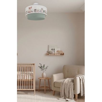 Brilagi - LED kinderplafonnière (opbouw) BOBO 1xE27/10W/230V Ø 40 cm wit/groen/dierenmotief