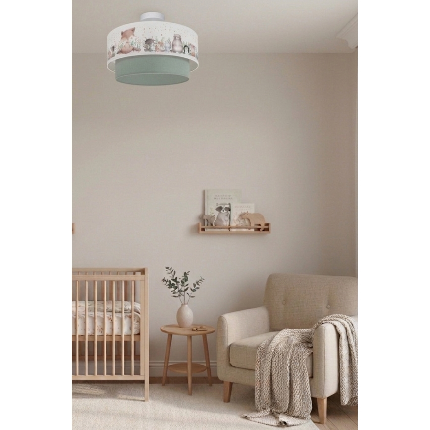 Brilagi - LED kinderplafonnière (opbouw) BOBO 1xE27/10W/230V Ø 40 cm wit/groen/dierenmotief