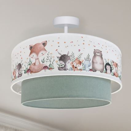 Brilagi - LED kinderplafonnière (opbouw) BOBO 1xE27/10W/230V Ø 40 cm wit/groen/dierenmotief