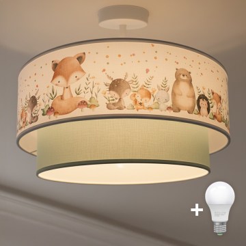 Brilagi-LED Kinderplafondlamp BOBO 1xE27/60W/230V Ø 40 cm wit/groen/dieren