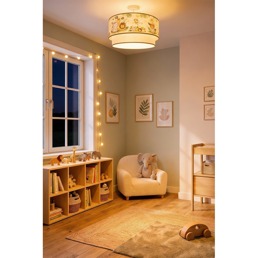 Brilagi - LED opbouwplafonnière voor kinderen BOBO 1xE27/60W/230V Ø 40 cm crème/groen/jungle