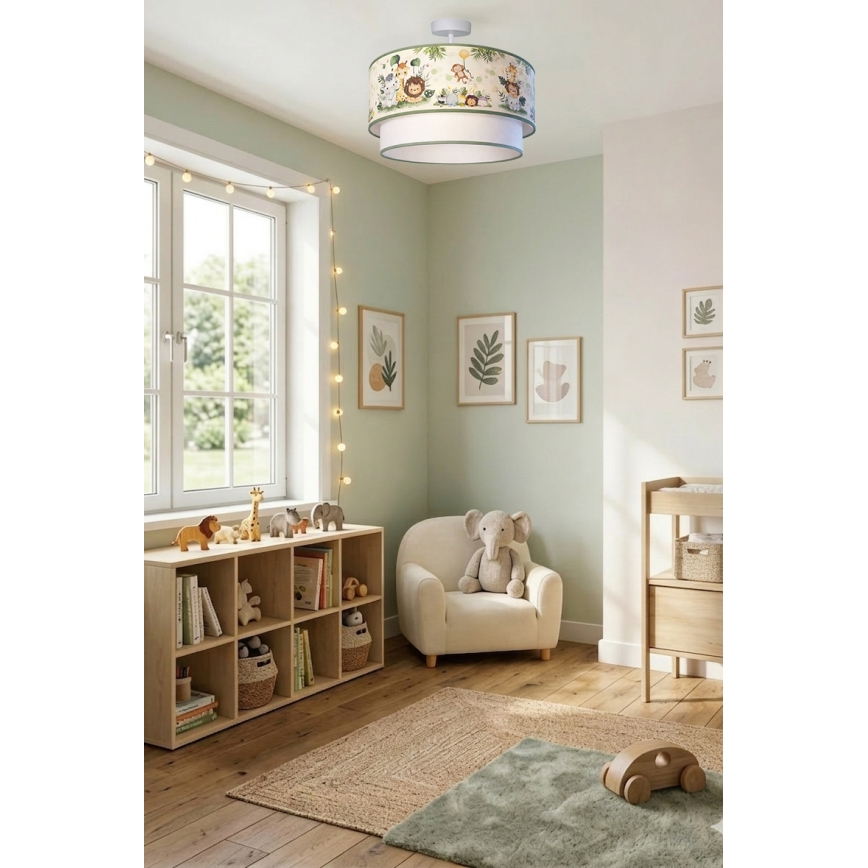 Brilagi - LED opbouwplafonnière voor kinderen BOBO 1xE27/60W/230V Ø 40 cm crème/groen/jungle