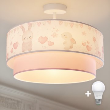 Brilagi - LED kinderplafonnière BOBO 1xE27/10W/230V Ø 40 cm crème/roze/konijntjes